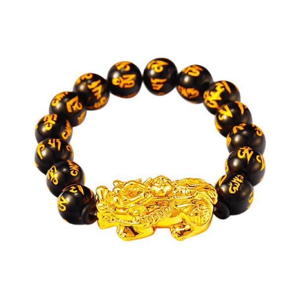 Gold Pixiu Feng Shui Mantra Bead Wealth Bracelet - FengshuiGallary