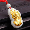 Gold Pixiu Natural White Jade Lucky Pendant - FengshuiGallary
