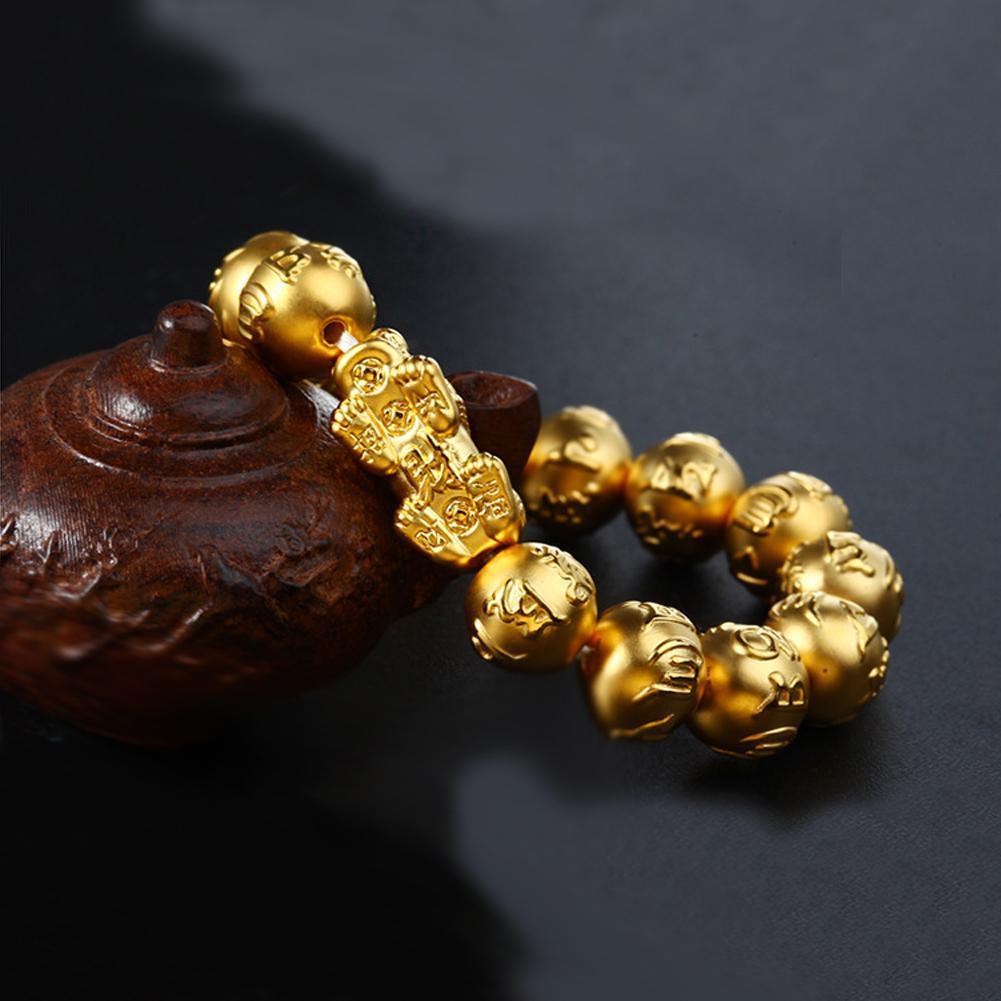 Gold Pixiu Wealth Mantra Bracelet - FengshuiGallary