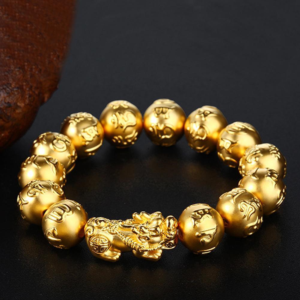 Gold Pixiu Wealth Mantra Bracelet - FengshuiGallary