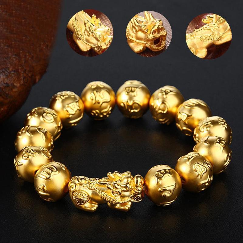 Gold Pixiu Wealth Mantra Bracelet - FengshuiGallary