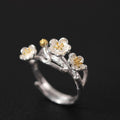 Gold Plum Flower 925 Silver Wealth Ring - FengshuiGallary