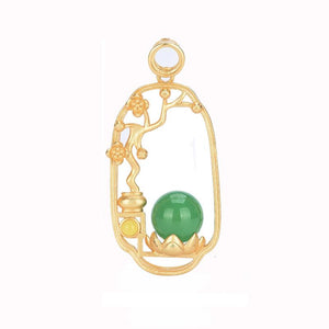 Gold Plum Flower Green Jade Wealth Pendant Necklace - FengshuiGallary