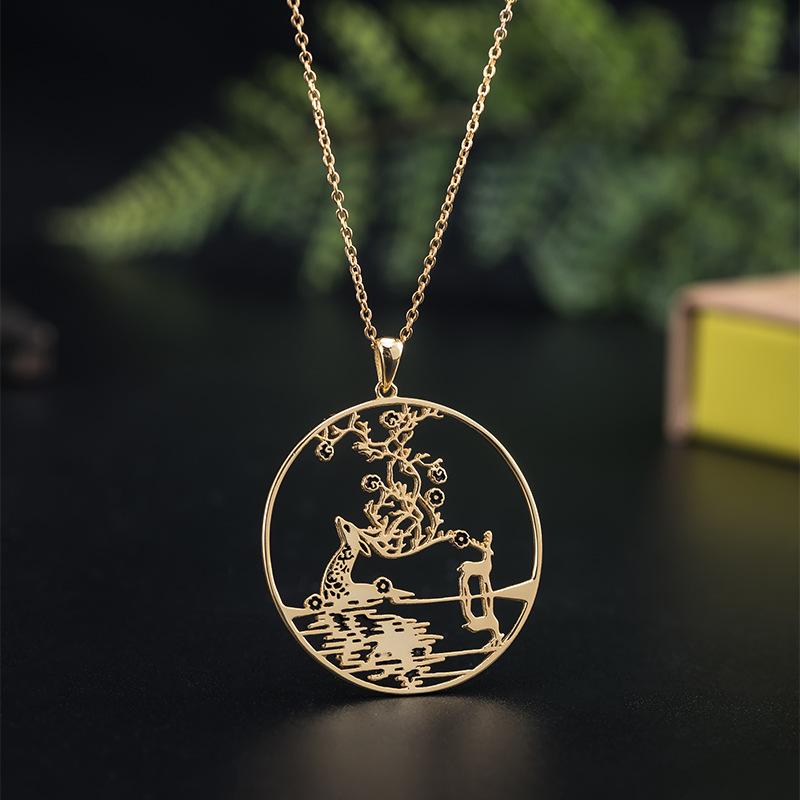 Gold Sika Deer Auspicious Pendant Necklace - FengshuiGallary