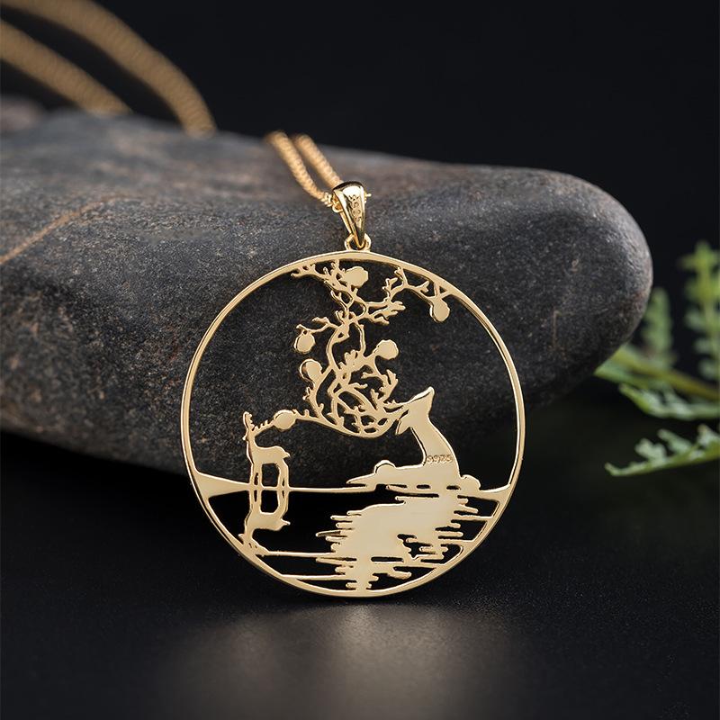 Gold Sika Deer Auspicious Pendant Necklace - FengshuiGallary