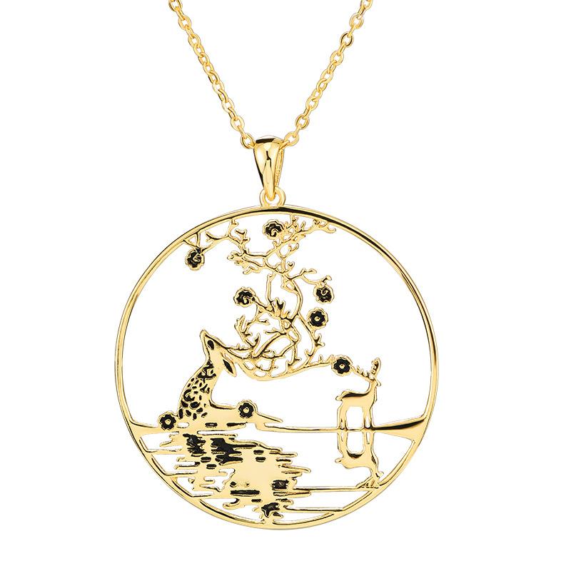 Gold Sika Deer Auspicious Pendant Necklace - FengshuiGallary