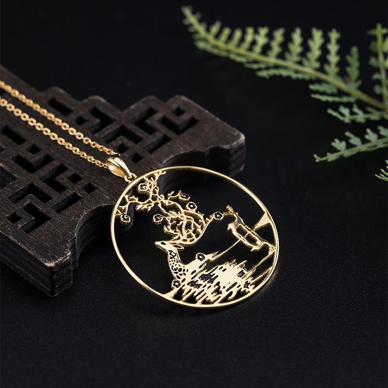 Gold Sika Deer Auspicious Pendant Necklace - FengshuiGallary