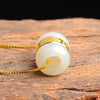 Gold Six True Words Mantra White Jade Lucky Pendant Necklace - FengshuiGallary