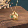 Gold Squirrel Green Jade Wealth Pendant Necklace - FengshuiGallary