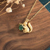 Gold Squirrel Green Jade Wealth Pendant Necklace - FengshuiGallary