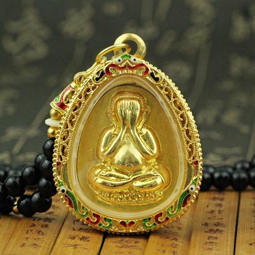 Gold Thai Hide Face Buddha Amulet Pendent - FengshuiGallary