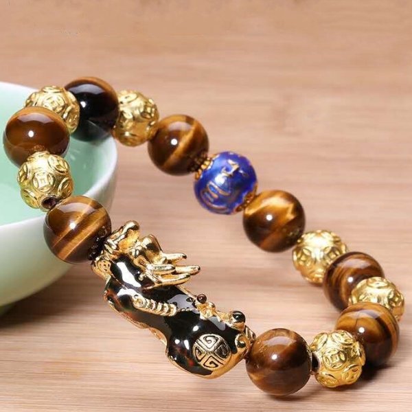 Gold Tiger Eye Color Changing Pixiu Protection Bracelet - FengshuiGallary