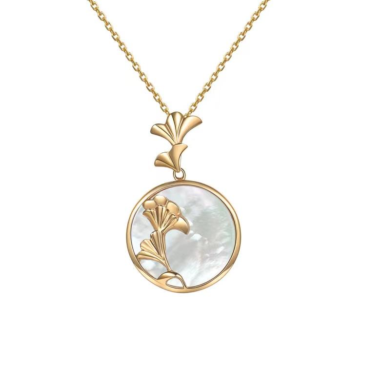 Golden Auspicious Ginkgo Leaf Pearl Charm Pendant Set - FengshuiGallary