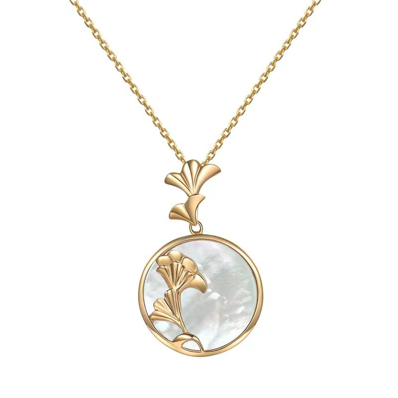 Golden Auspicious Ginkgo Leaf Pearl Charm Pendant Set - FengshuiGallary