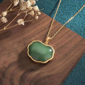 Golden Koi Fish Fu Green Jade Pendant Necklace - FengshuiGallary