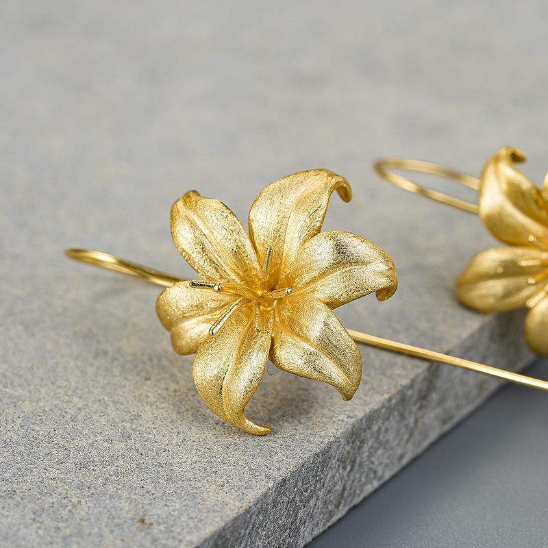 Golden Lily Charm Earrings - FengshuiGallary