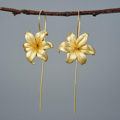 Golden Lily Charm Earrings - FengshuiGallary