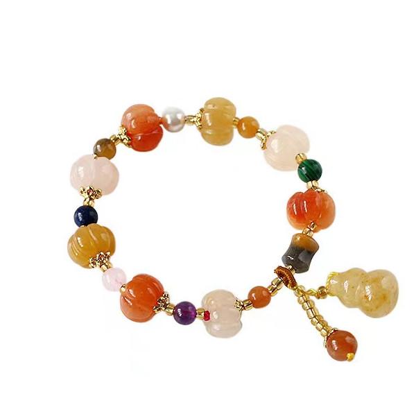 Golden Silk Jade Calabash Pumpkin Bracelet - FengshuiGallary