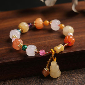 Golden Silk Jade Calabash Pumpkin Bracelet - FengshuiGallary
