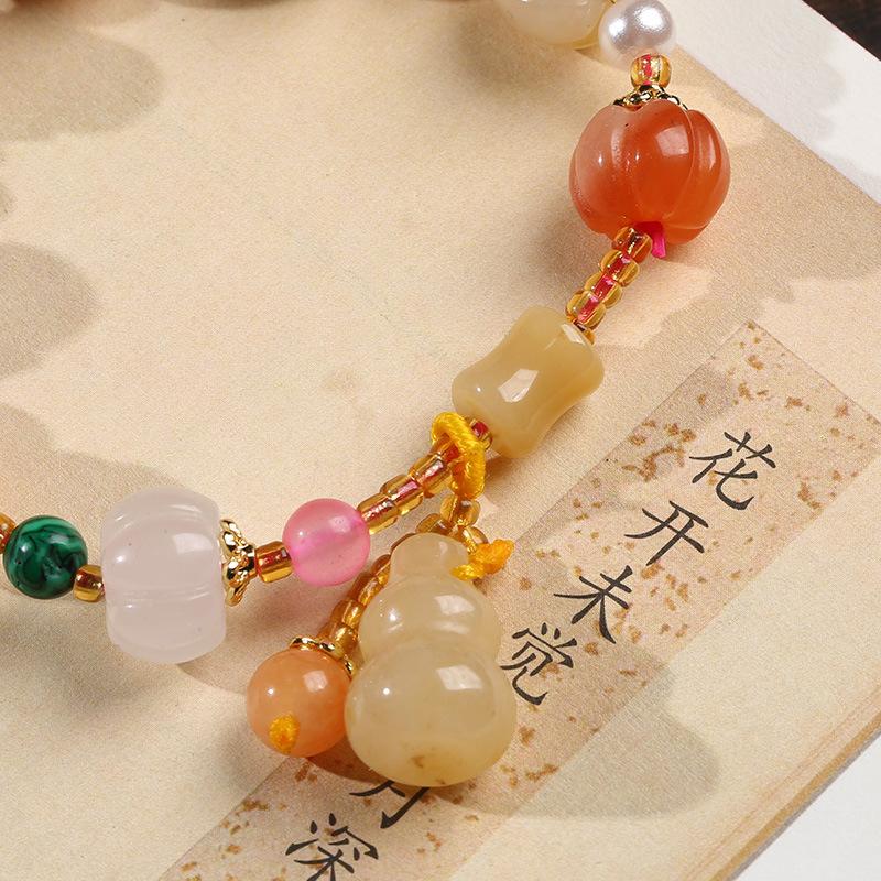 Golden Silk Jade Calabash Pumpkin Bracelet - FengshuiGallary