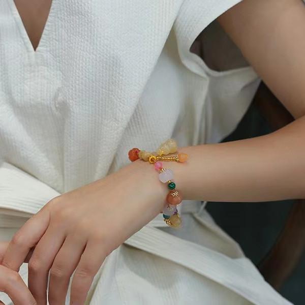 Golden Silk Jade Calabash Pumpkin Bracelet - FengshuiGallary