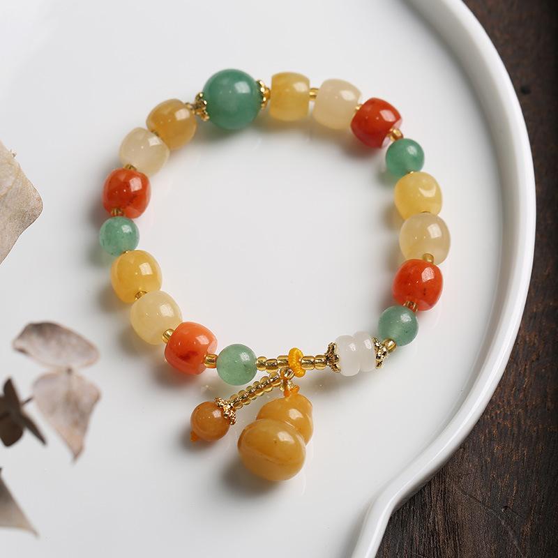 Golden Silk Jade Calabash Wealth Bracelet - FengshuiGallary