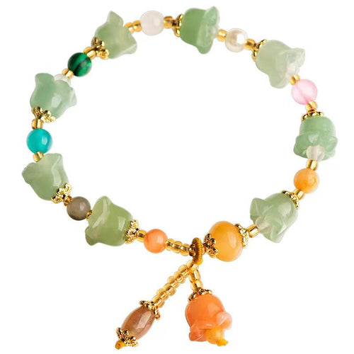 Golden Silk Jade Flower Bracelet-Natural Green Jade - FengshuiGallary