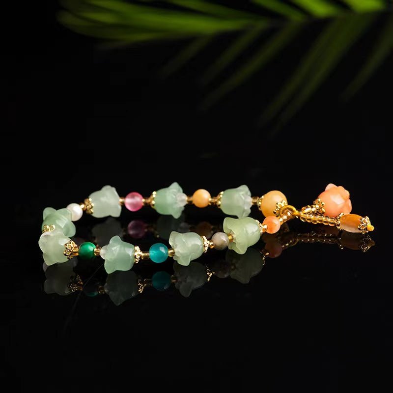Golden Silk Jade Flower Bracelet-Natural Green Jade - FengshuiGallary