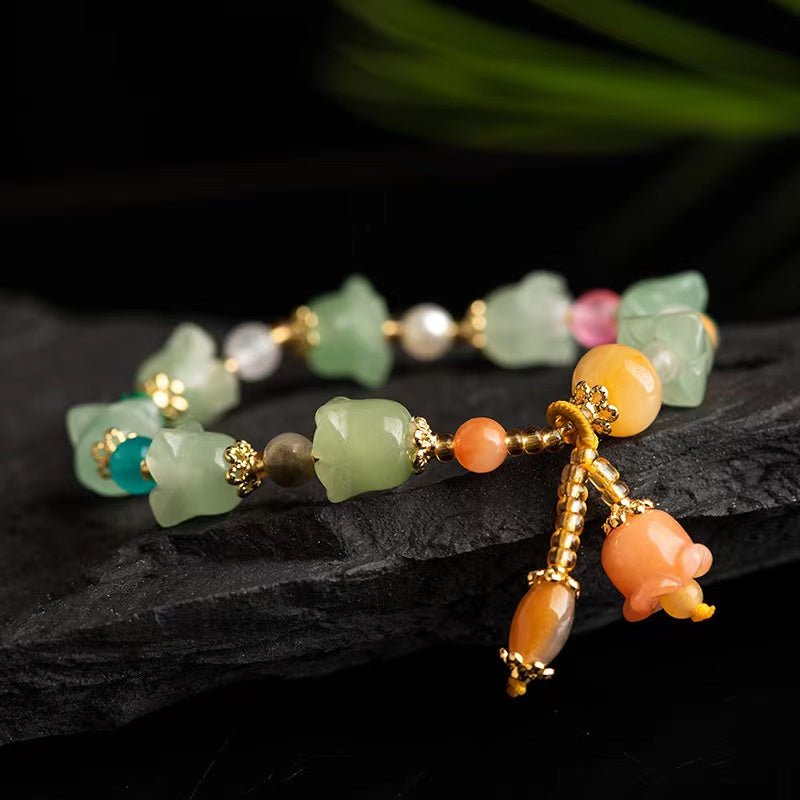 Golden Silk Jade Flower Bracelet-Natural Green Jade - FengshuiGallary