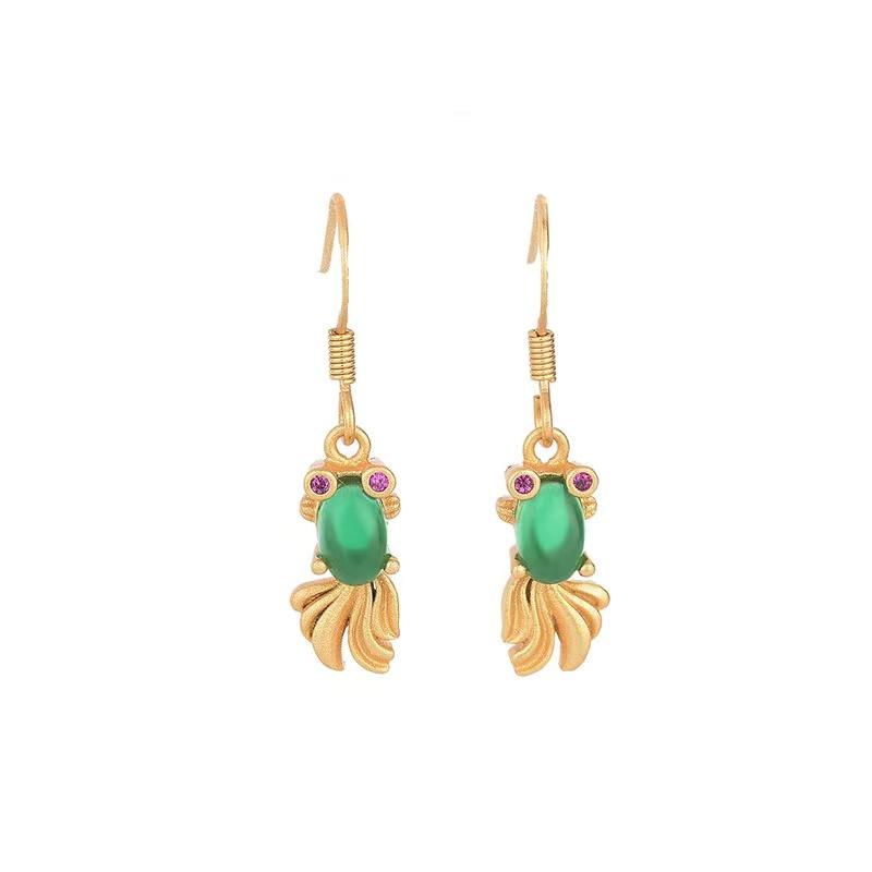 Goldfish Green Jade Wealth Earrings - FengshuiGallary