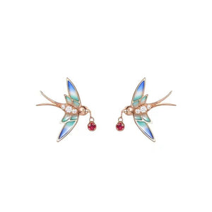 Good Luck Swallow Red Rhinestone Earring - FengshuiGallary