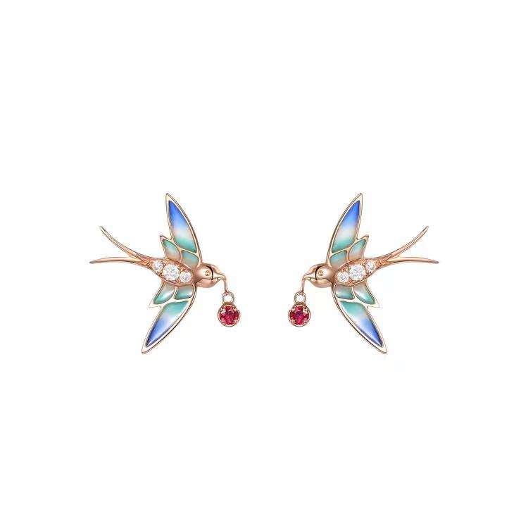Good Luck Swallow Red Rhinestone Earring - FengshuiGallary