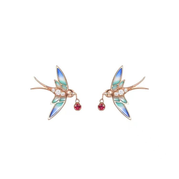 Good Luck Swallow Red Rhinestone Jewelry Set(Pendant Necklace Earring Bracelet) - FengshuiGallary