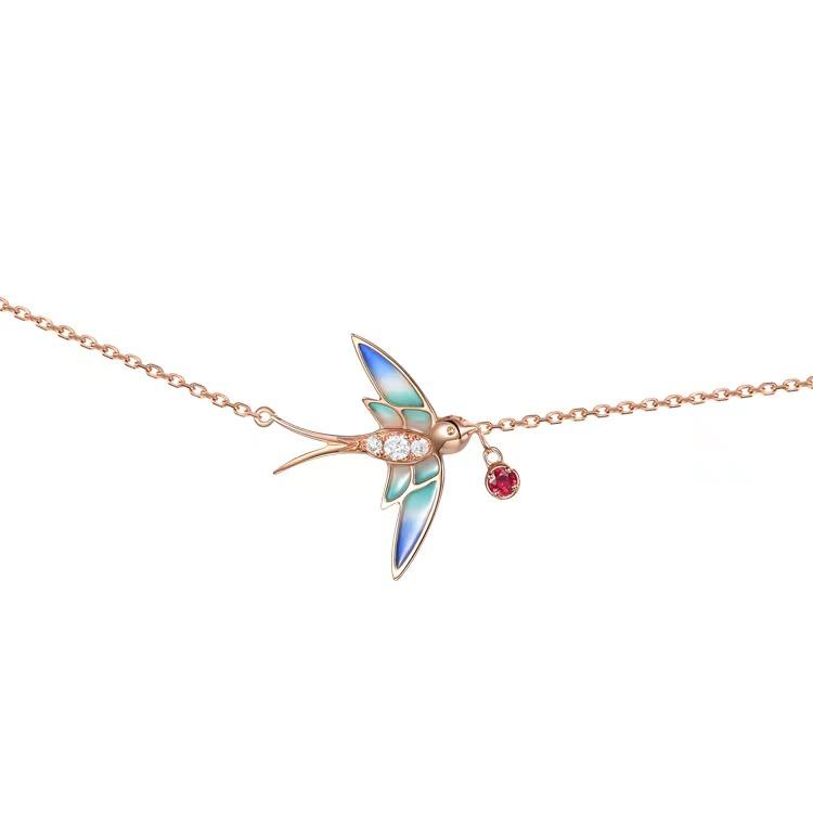 Good Luck Swallow Red Rhinestone Pendant Necklace - FengshuiGallary