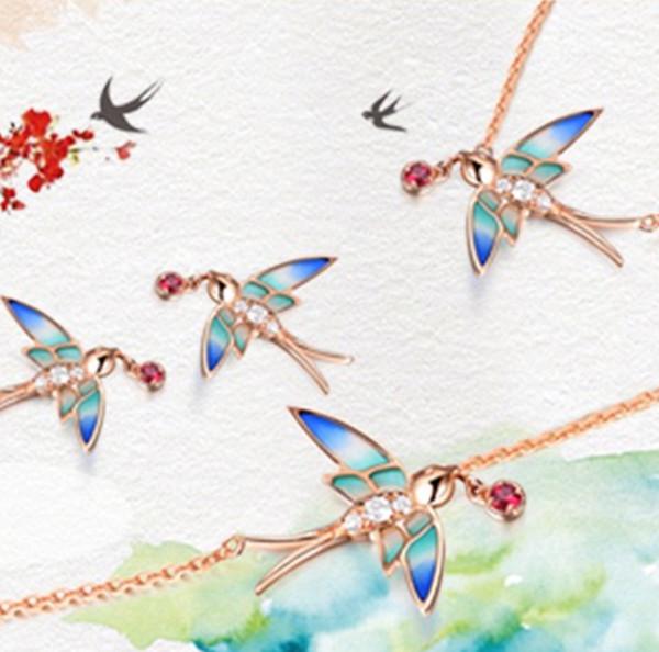 Good Luck Swallow Red Rhinestone Pendant Necklace - FengshuiGallary