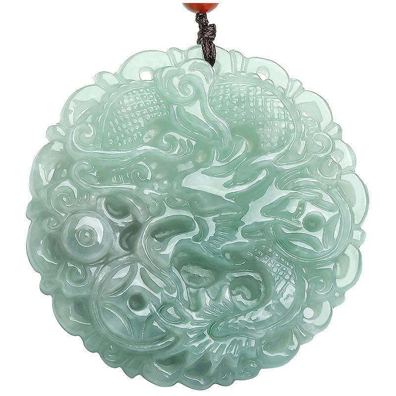 Grand A Natural Green Jade Auspicious Dragon Lucky Pendant Necklace - FengshuiGallary