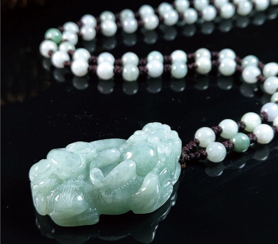 Grand A Natural Green Jade Pixiu Wealth Pendant Necklace - FengshuiGallary