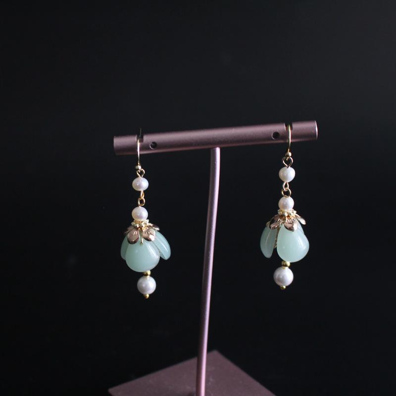 Green Agate Pearl Silver Earrings - FengshuiGallary