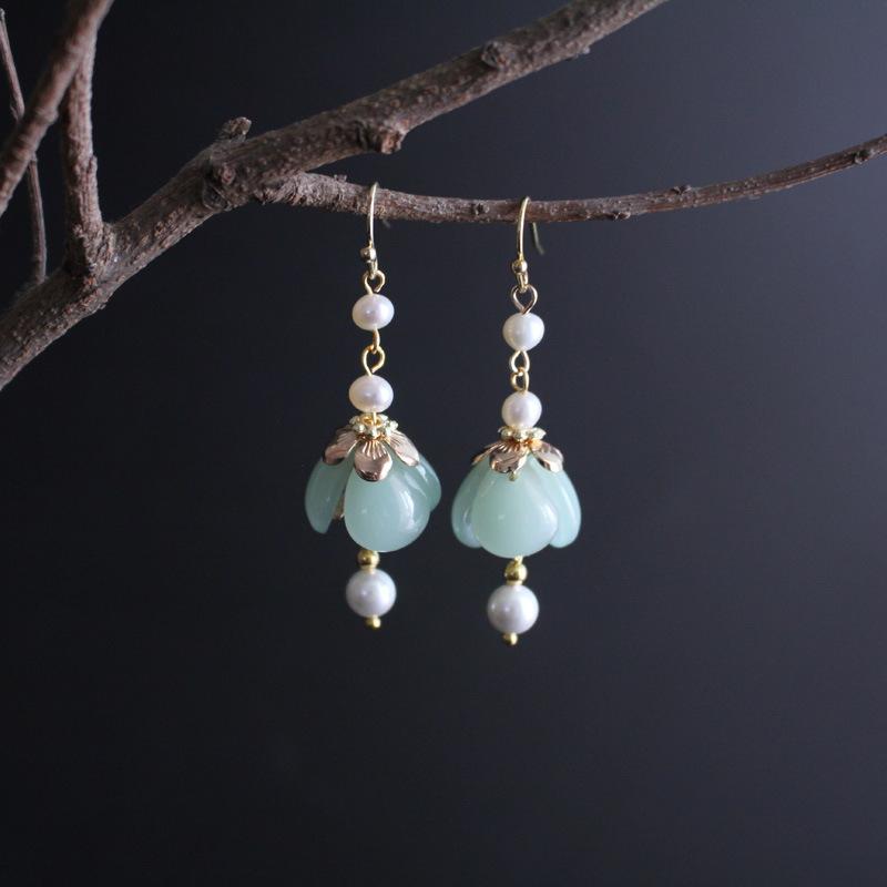 Green Agate Pearl Silver Earrings - FengshuiGallary