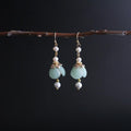 Green Agate Pearl Silver Earrings - FengshuiGallary