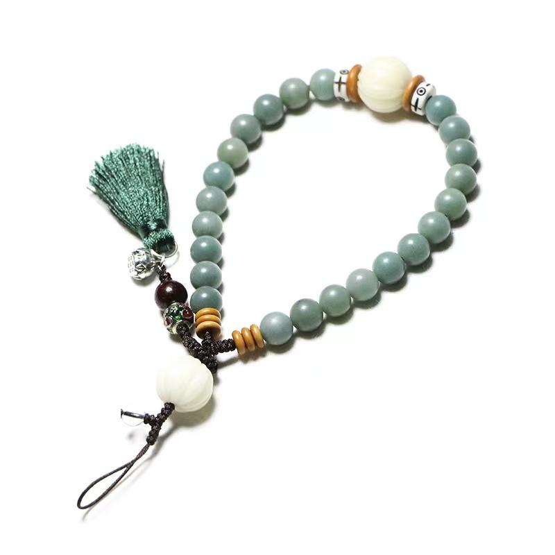 Green Bodhi Beads Tassel Lucky Bracelet Phone Chain - FengshuiGallary