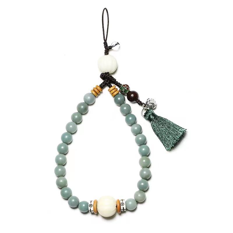 Green Bodhi Beads Tassel Lucky Bracelet Phone Chain - FengshuiGallary