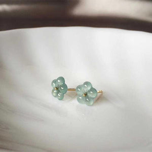 Green Ice Jade Wealth Earrings-Plum Flower - FengshuiGallary