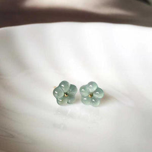 Green Ice Jade Wealth Earrings-Plum Flower - FengshuiGallary