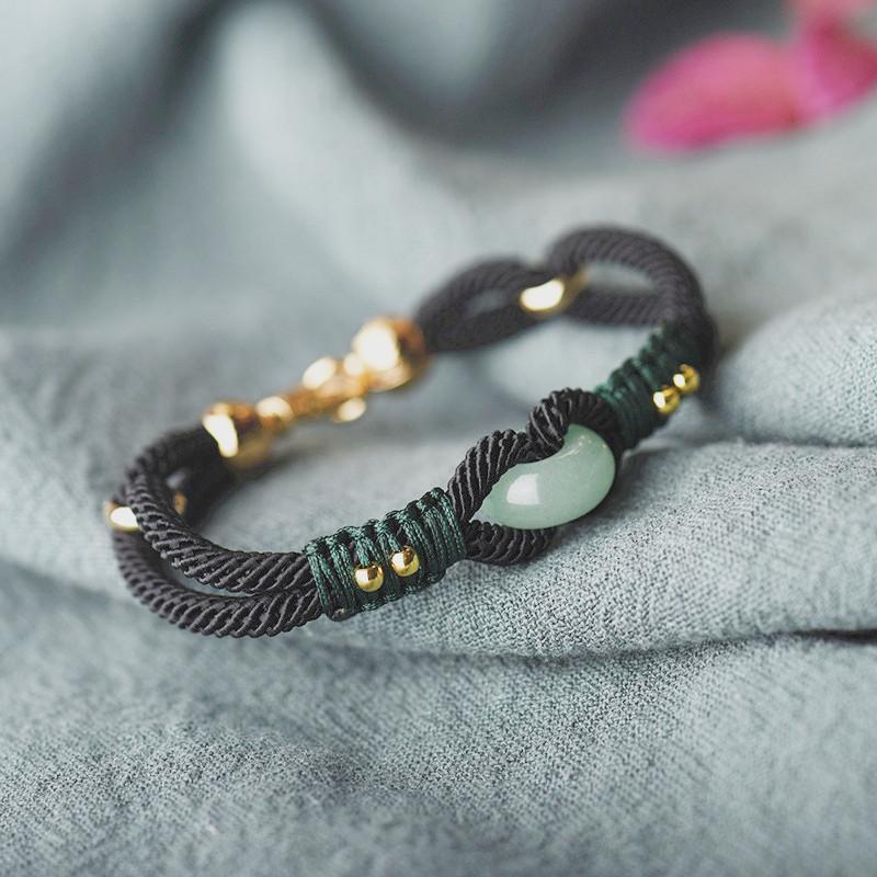 Green Jade 14k Gold Knot Lucky Rope Wealth Bracelet - FengshuiGallary