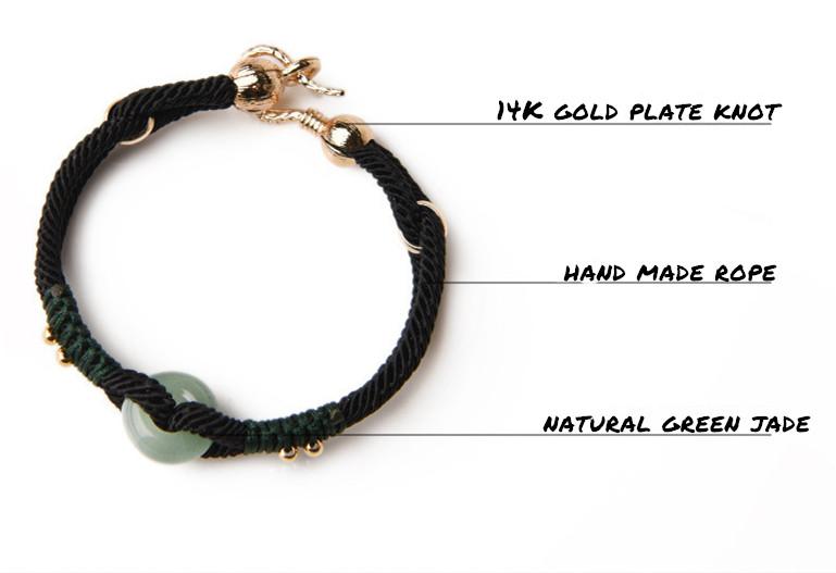 Green Jade 14k Gold Knot Lucky Rope Wealth Bracelet - FengshuiGallary