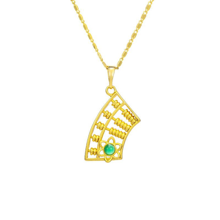 Green Jade Abacus Gold Lucky Pendant Necklace - FengshuiGallary