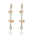 Green Jade Bamboo 14K Gold Flower Wealth Earring - FengshuiGallary