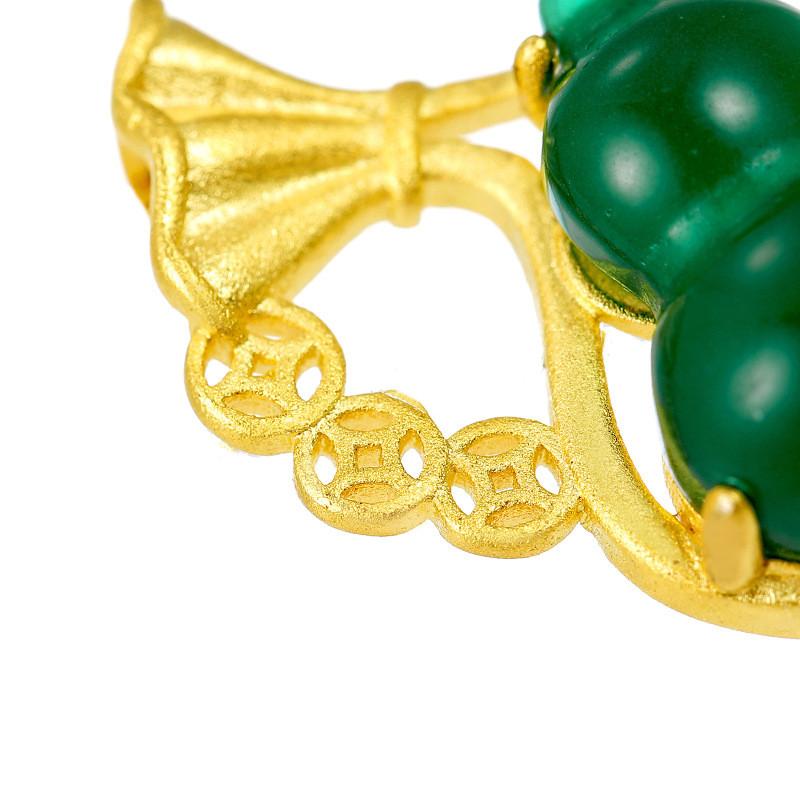 Green Jade Calabash Feng Shui Coin Lucky Gold Pendant - FengshuiGallary