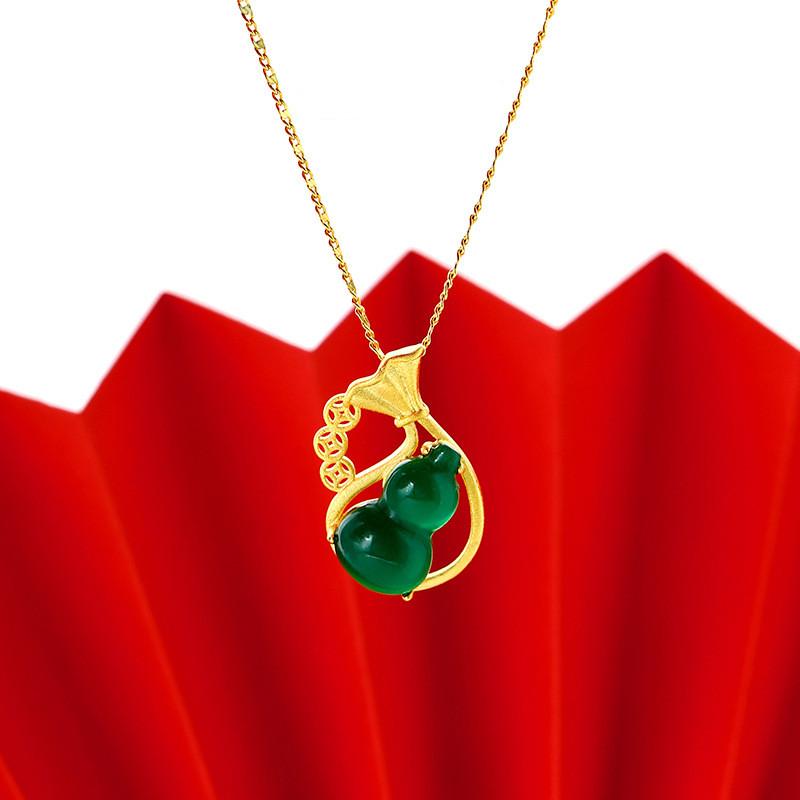 Green Jade Calabash Feng Shui Coin Lucky Gold Pendant - FengshuiGallary